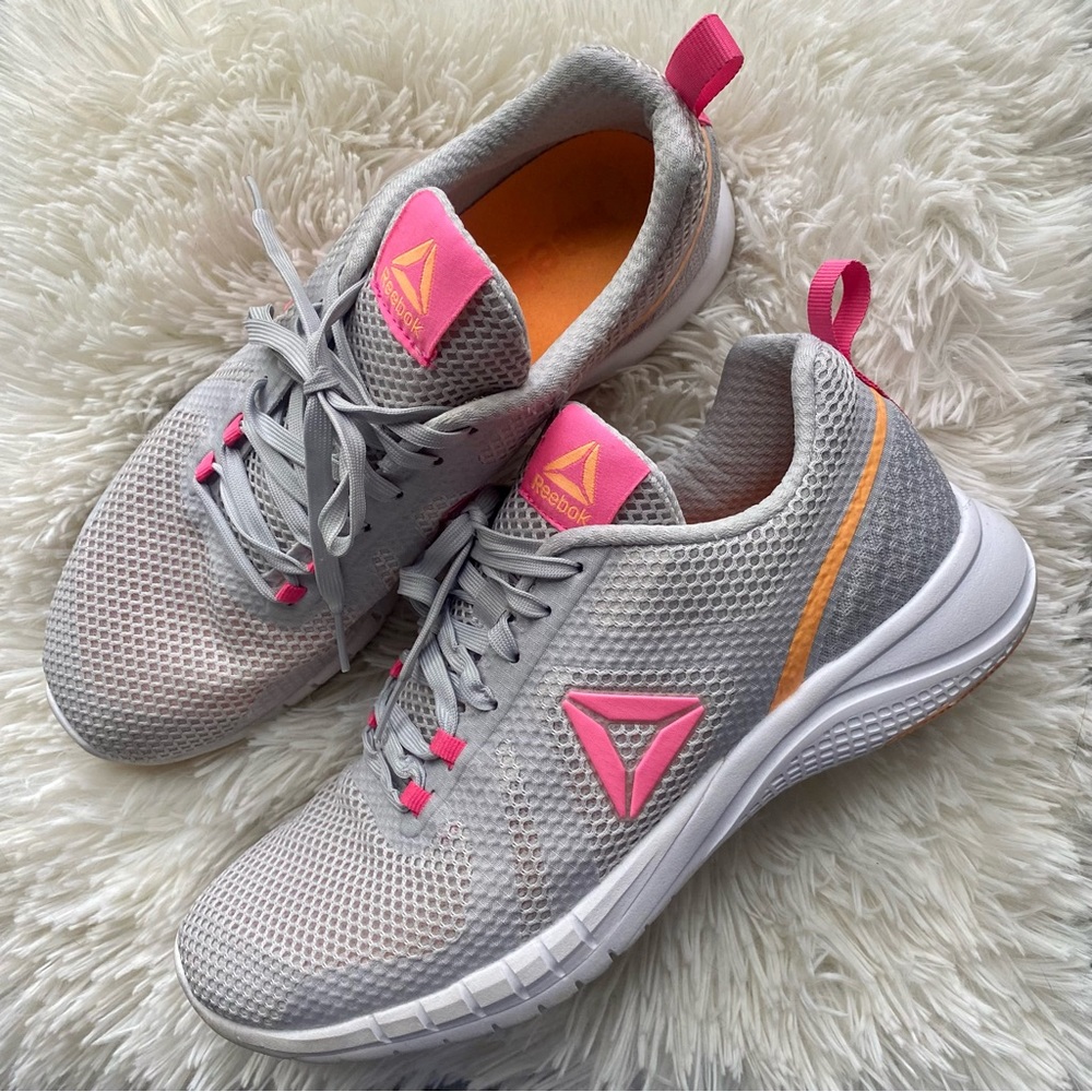 Reebok gray pink and orange lace up sneakers. Size 8